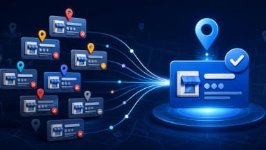 Multiple inaccurate digital business listings converging into one verified local profile