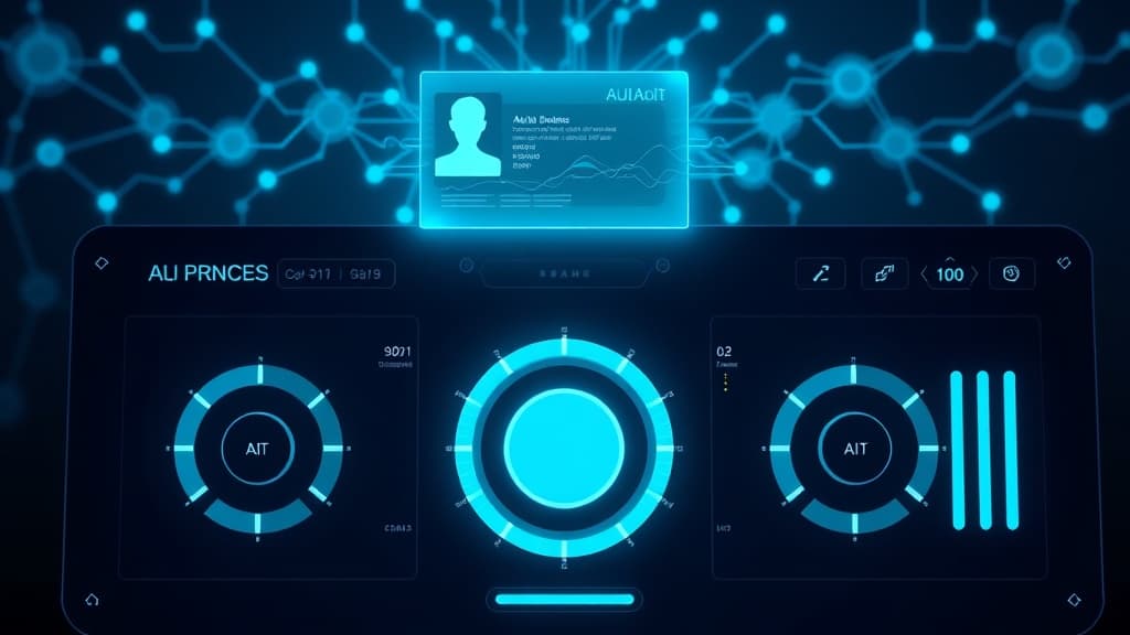 Futuristic AI optimization dashboard with glowing controls and business profile settings