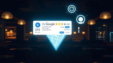 Restaurant interior with Google Maps listing and star ratings
