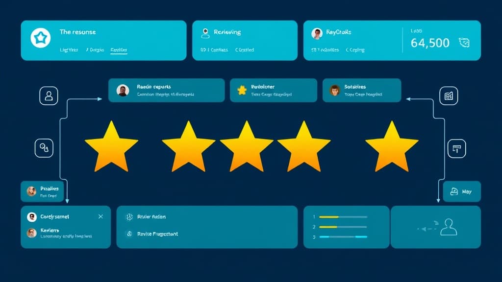 Dashboard showing star ratings, review response workflows, and reputation analytics for a local business review management system