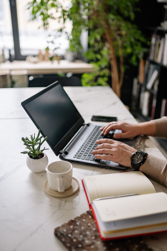 Person typing on a laptop in a office like room