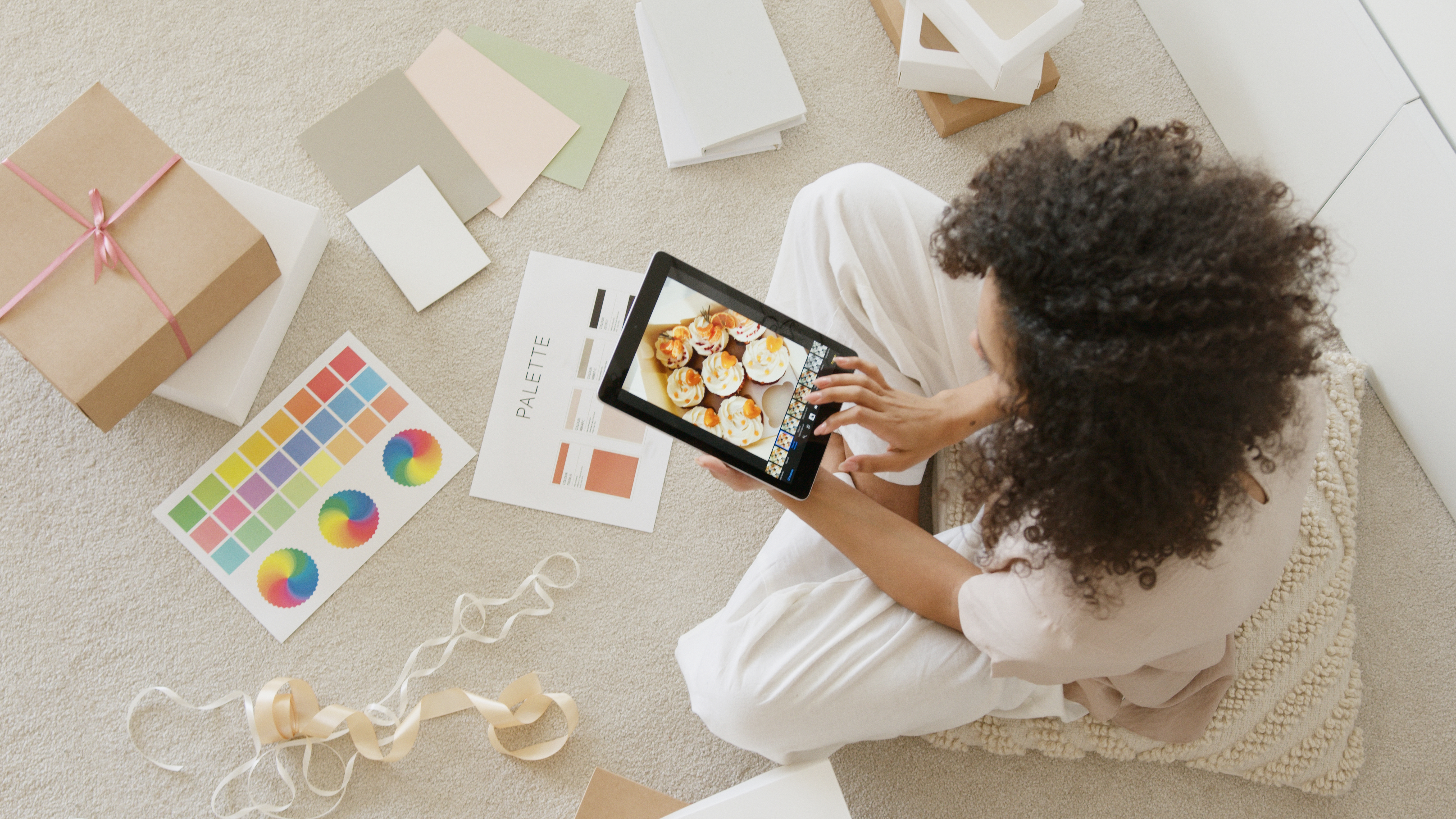 Woman choosing a photograph filter for her online business