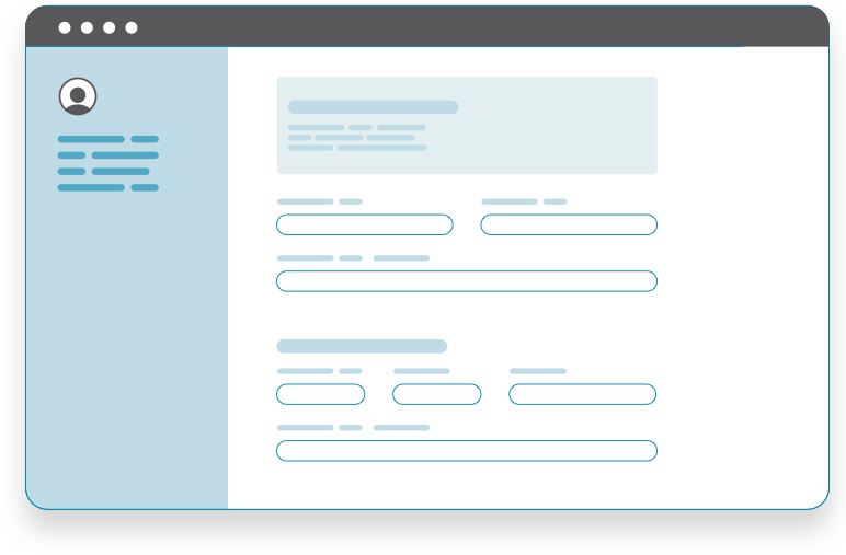 Blue wireframe of a dashboard